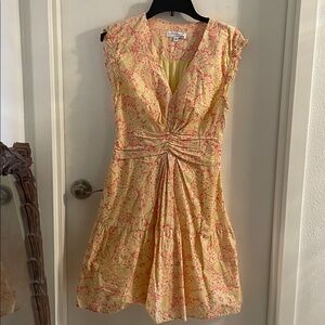 Derek Lam Collective Yellow Pink Paisley Floral Flare lined  Dress  40 US 8